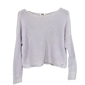 PINK Victoria's Secret Lavender Cotton Shaker Knit Boat Neck Sweater Large Crop